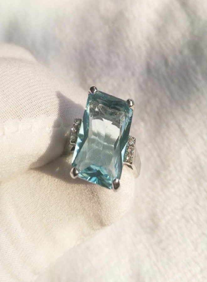 LVSHI Vintage Women 925 Silver Aquamarine Gemstone Ring CZ Cubic Zirconia Ring Wedding Jewelry Size 6-11（Size 8） - Image 3